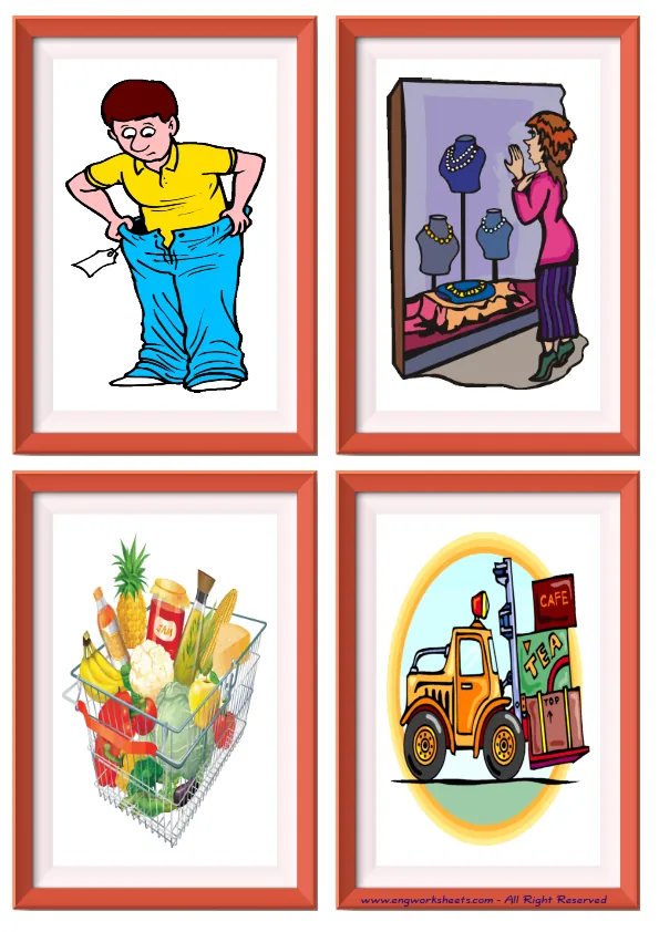 Quarter page ESL Flashcard without words containing Shopping picture for kids and teachers.