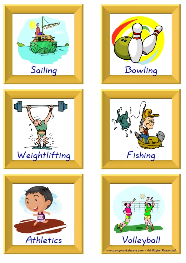 ESL Flashcard together with words containing Sports picture for kids and teachers.