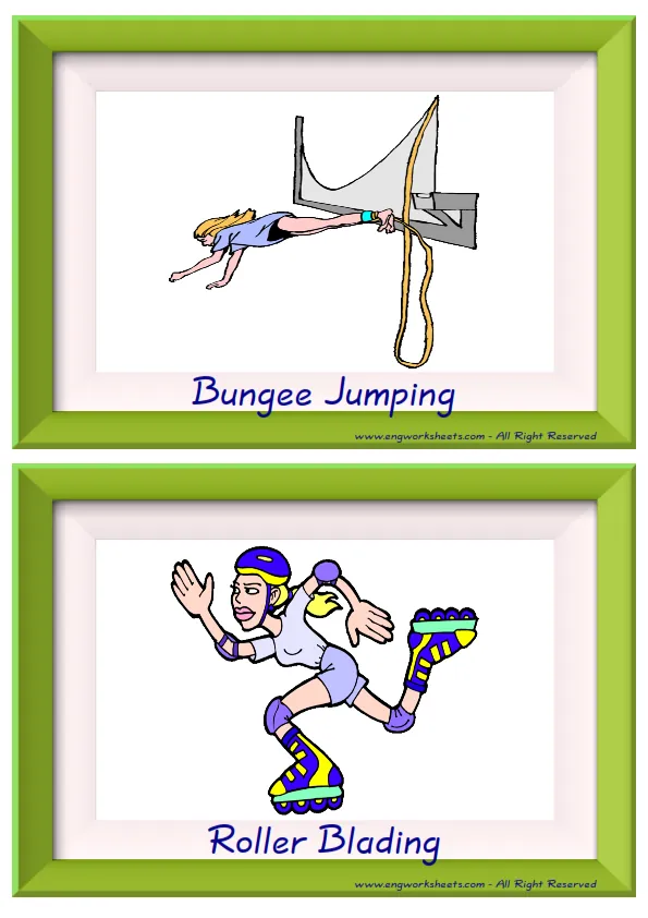 Half page ESL Flashcard together with words containing Sports picture for kids and teachers.