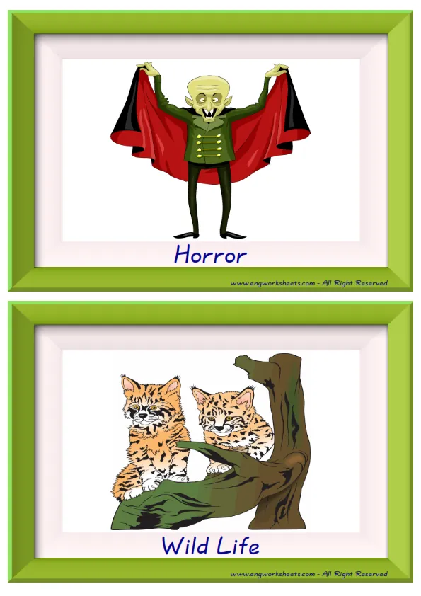 Half page ESL Flashcard together with words containing Tv Programmes picture for kids and teachers.