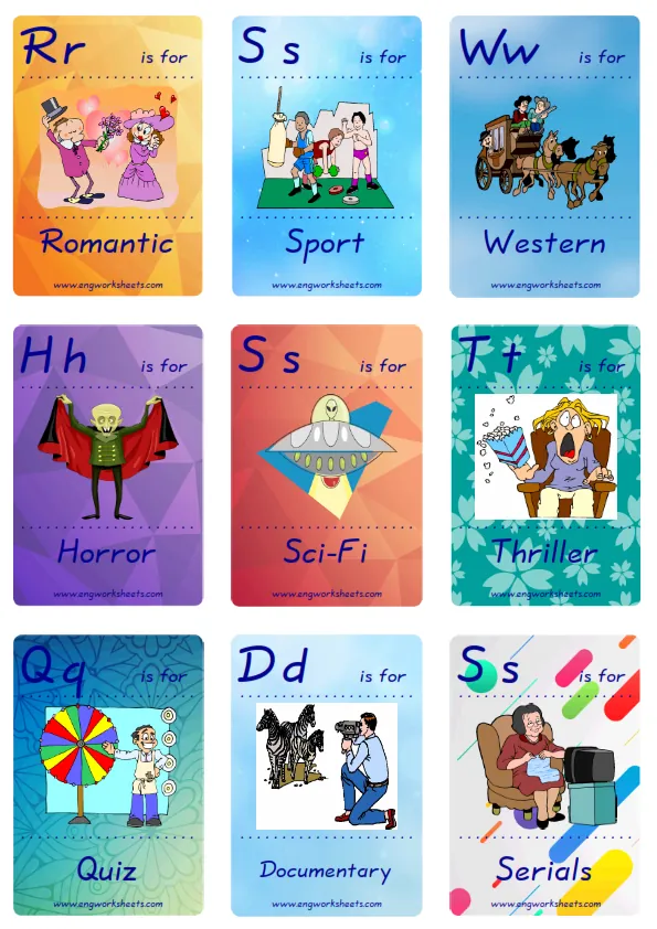 Mini size ESL Flashcard Tv Programmes for kids and teachers.