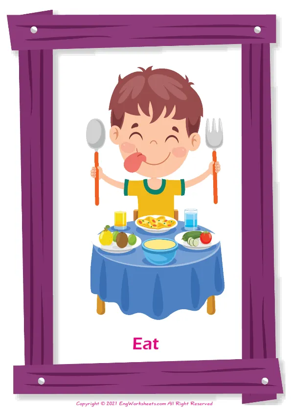 Action Verbs vocabulary worksheet with words, nine images per page