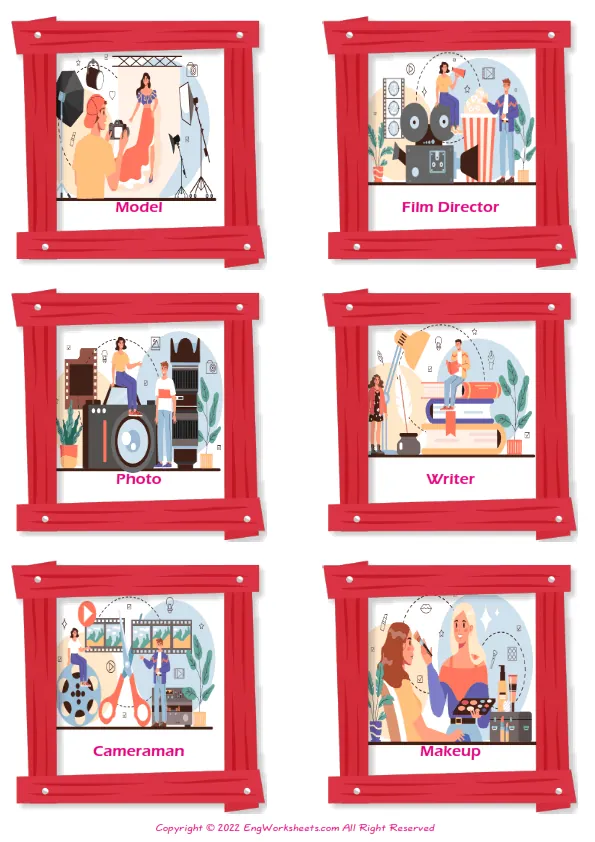 Artistic Occupation vocabulary worksheet with words, six images per page