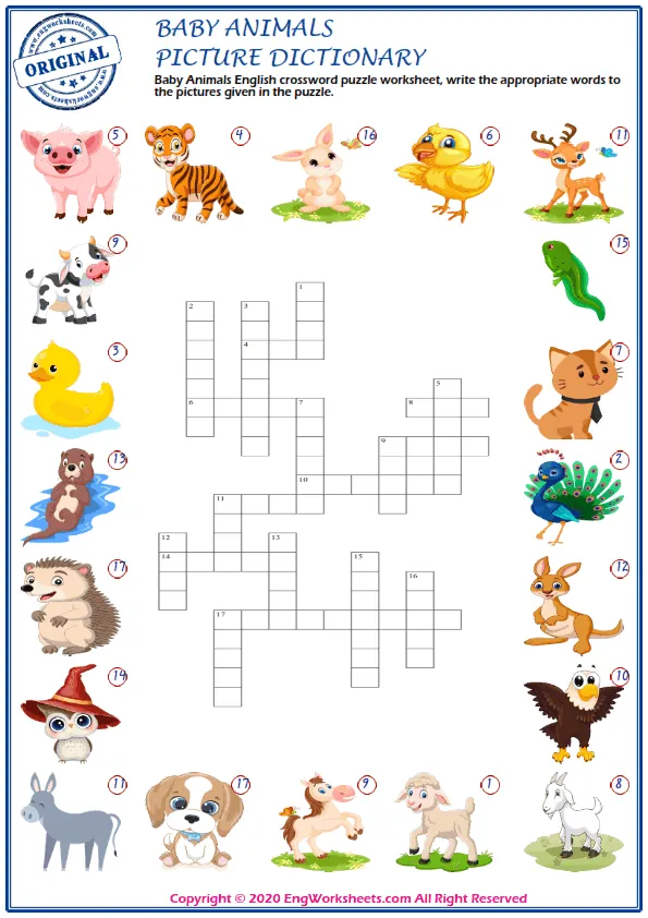 Baby Animals English Printable Picture Dictionary Worksheet For Kids