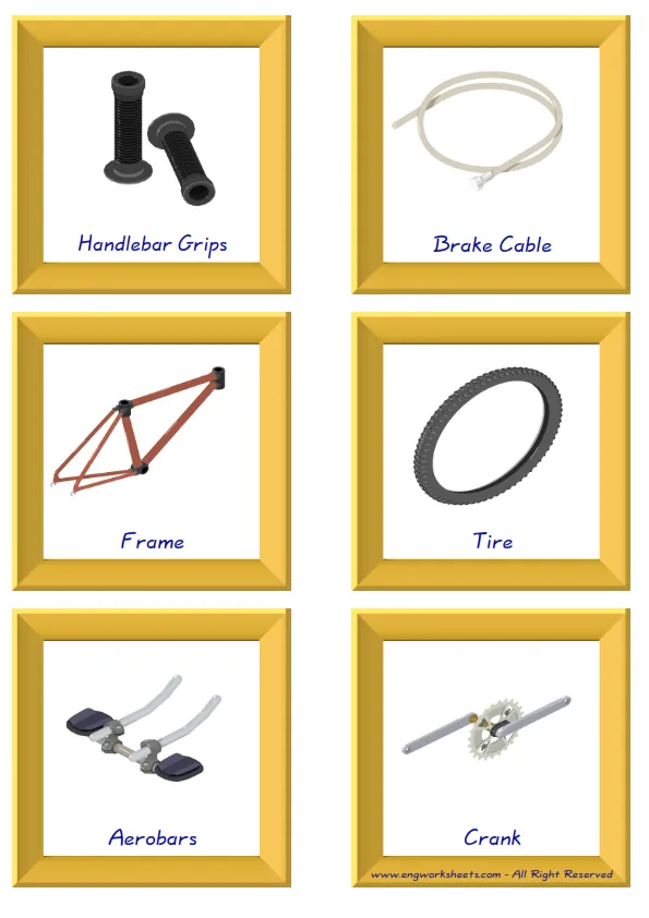 ESL Flashcard together with words containing Bike picture for kids and teachers.