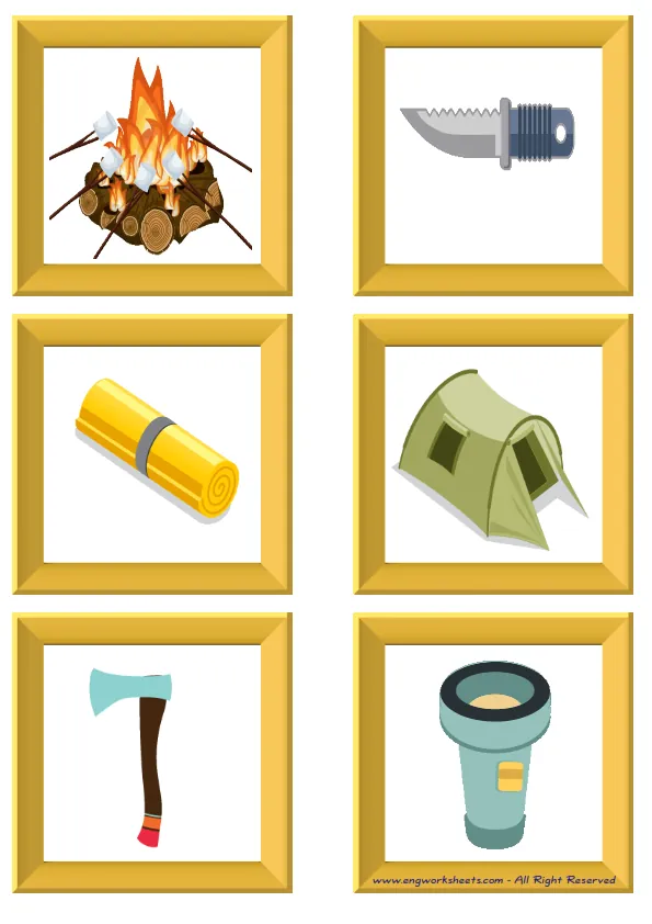 ESL Flashcard without words containing Camping picture for kids and teachers.