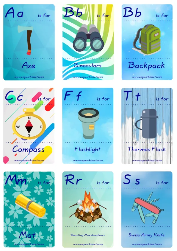 Mini size ESL Flashcard Camping for kids and teachers.