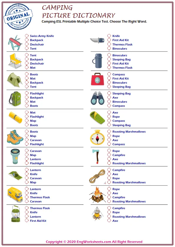 Online Learn Camping What Is In The Picture And Tick The Right Option