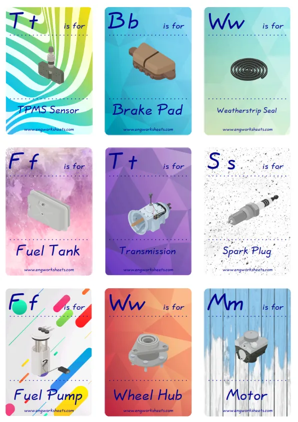 Mini size ESL Flashcard Cars for kids and teachers.