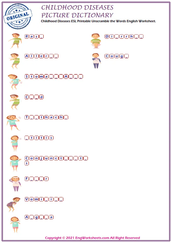 Childhood Diseases Online Exercises Write the correct letter to complete the word