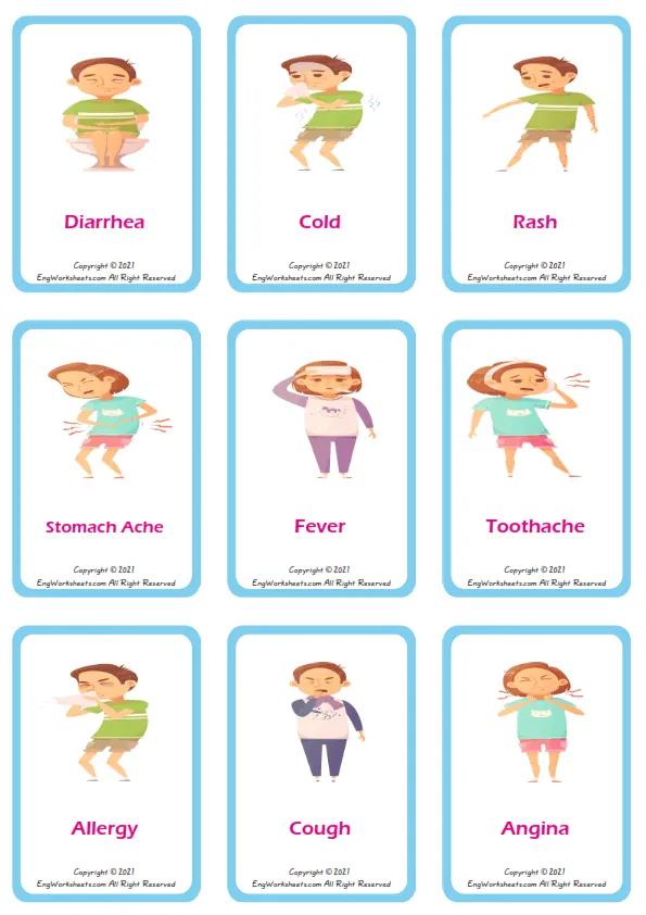 Childhood Diseases English vocabulary worksheet with full-page words