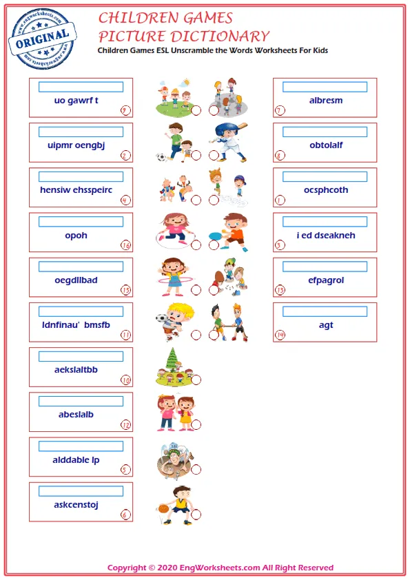 Children Games ESL Unscramble the Words Worksheets For Kids