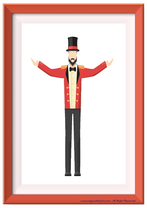 Full page ESL Flashcard without words containing Circus picture for kids and teachers.