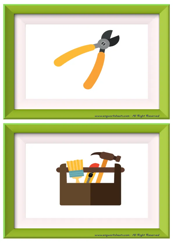 Half page ESL Flashcard without words containing Construction Tools picture for kids and teachers.
