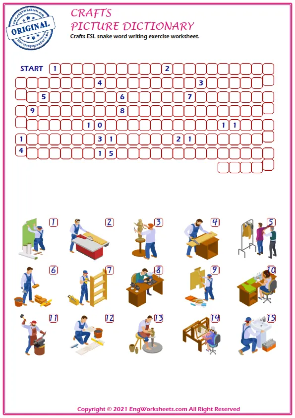 Crafts ESL snake word writing exercise worksheet.