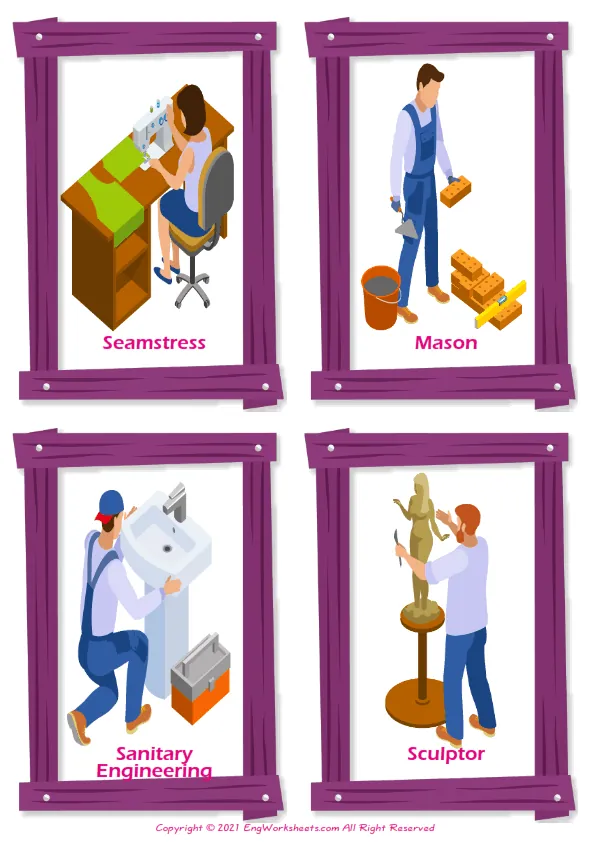 Crafts vocabulary worksheet with words, four images per page