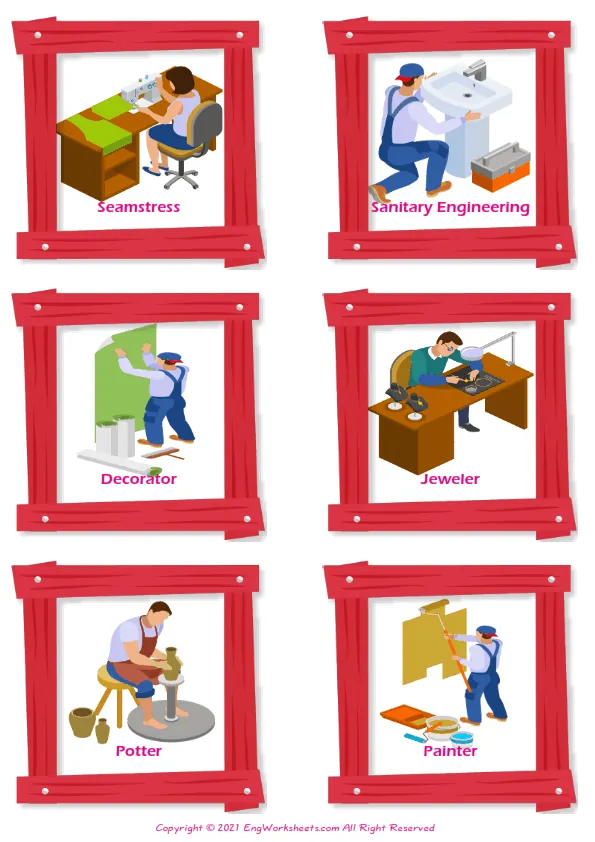 Crafts vocabulary worksheet with words, six images per page