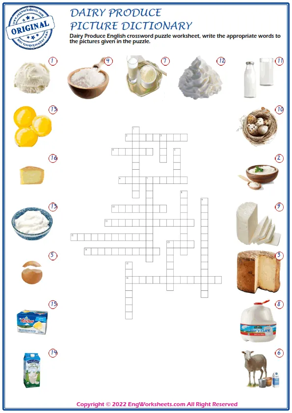 Fill The Middle Vowel Sounds Free Dairy Produce Word Worksheet
