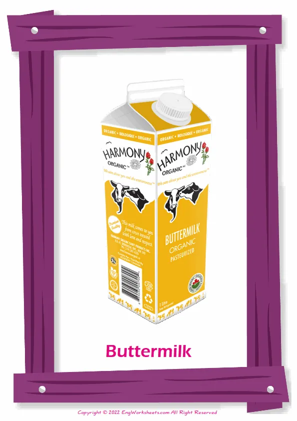 Dairy Produce English vocabulary worksheet with full-page words