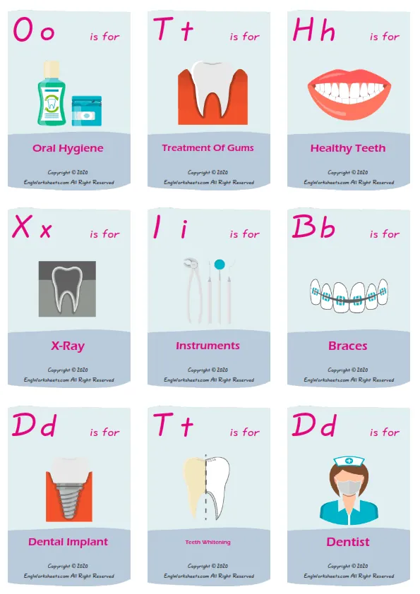 Dental Care English Printable Picture Dictionary Worksheet For Kids