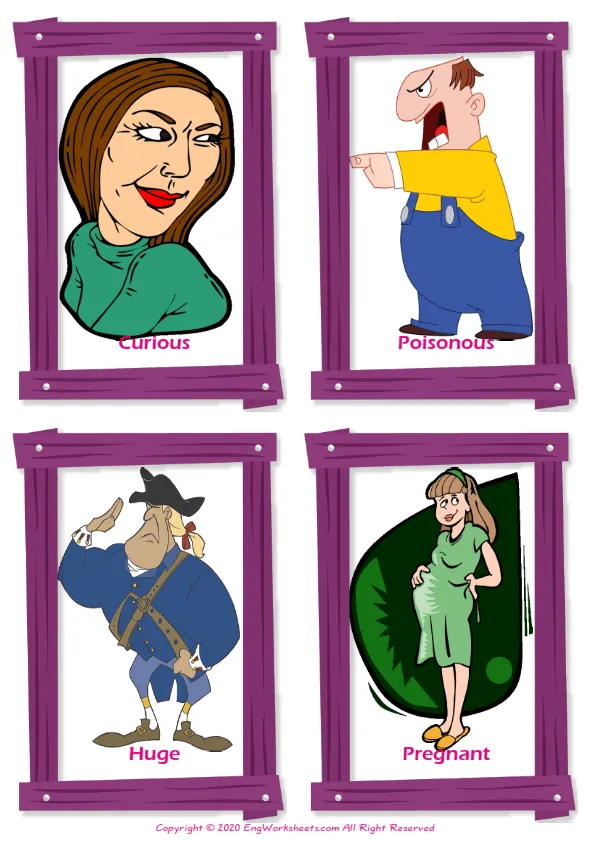 Describing People vocabulary worksheet with words, four images per page