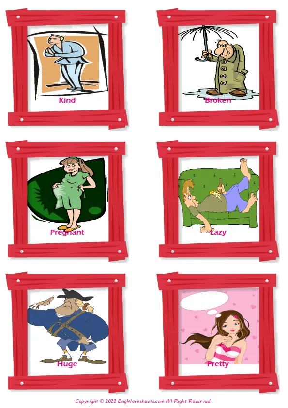 Describing People vocabulary worksheet with words, six images per page