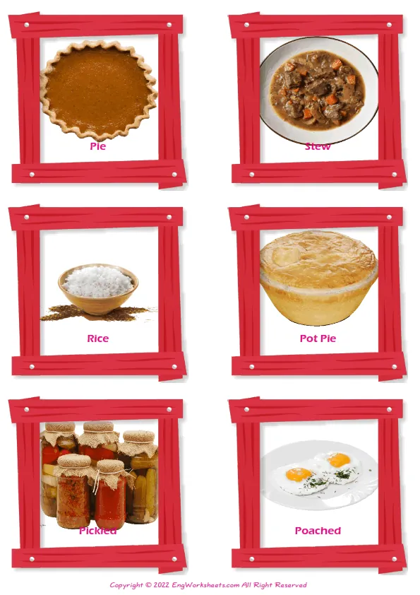 Dinner vocabulary worksheet with words, six images per page