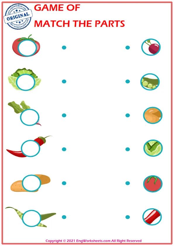 Education worksheet with match the parts