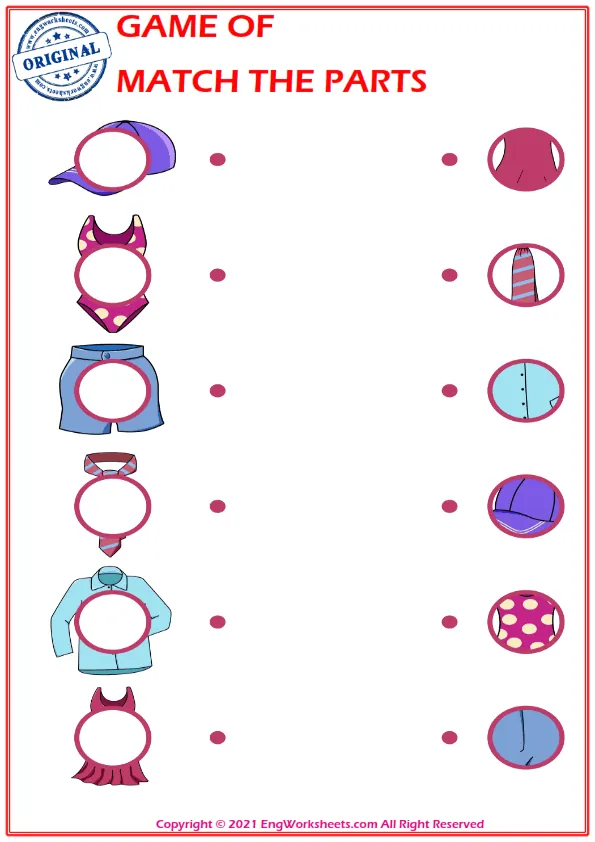 Education worksheet with match the parts