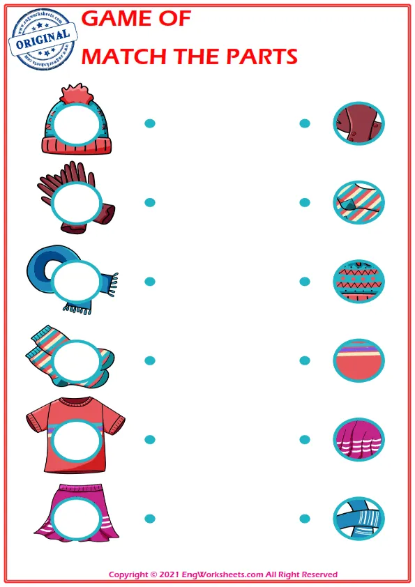 Education worksheet with match the parts