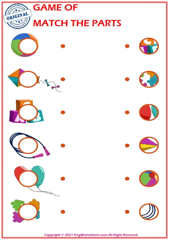 Education worksheet with match the parts