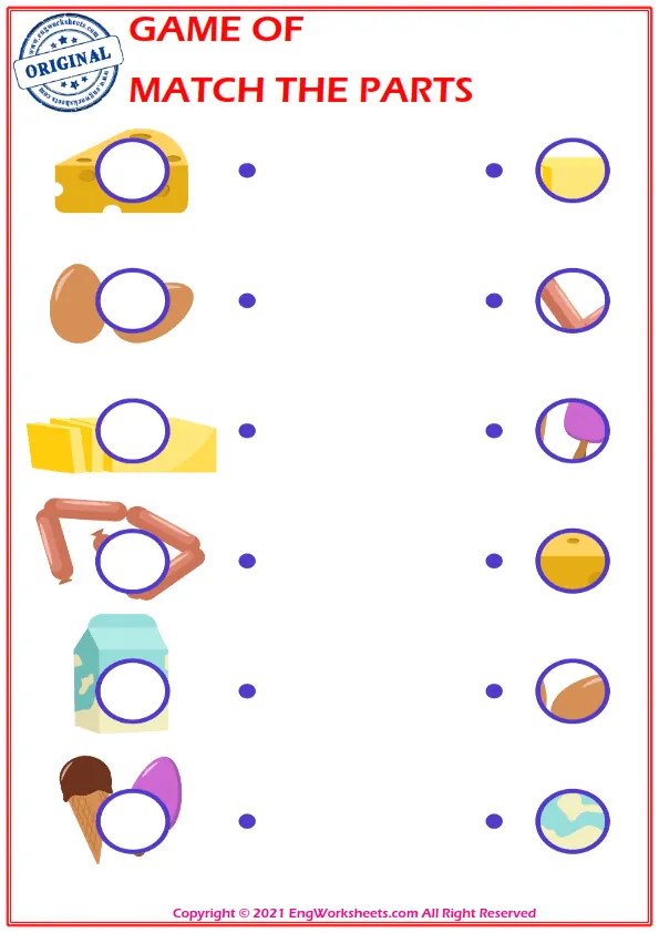 Education worksheet with match the parts