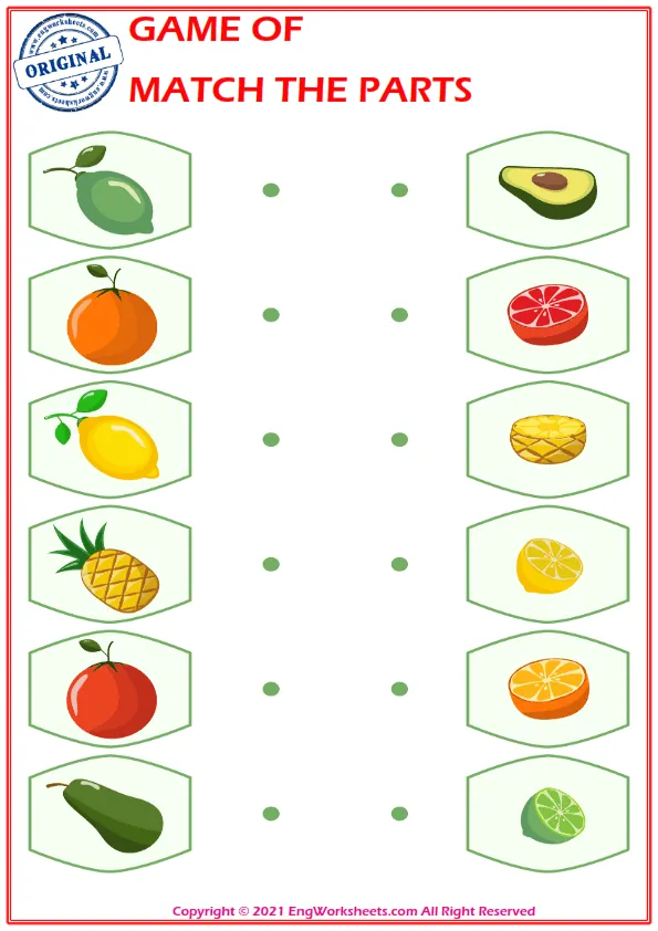 Education worksheet with match the parts