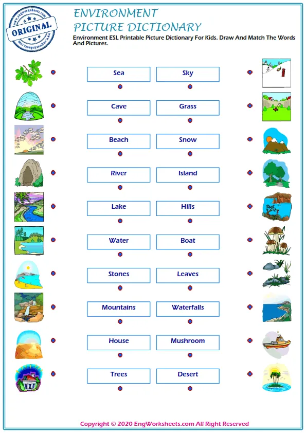 Environment ESL Printable Picture Dictionary For Kids. Draw And Match The Words And Pictures.