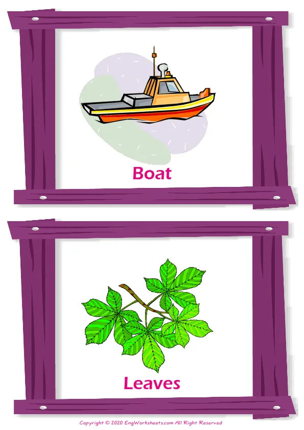 Environment vocabulary worksheet with words, two images per page