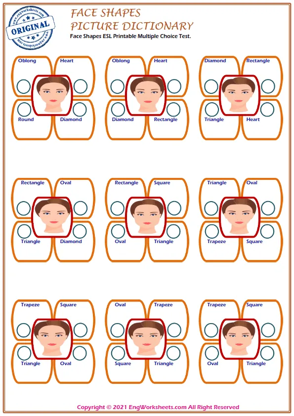 Wordless Face Shapes vocabulary worksheet with six images per page