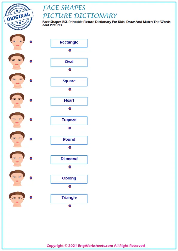 Face Shapes English word search puzzle worksheet, type the words given in the puzzle.