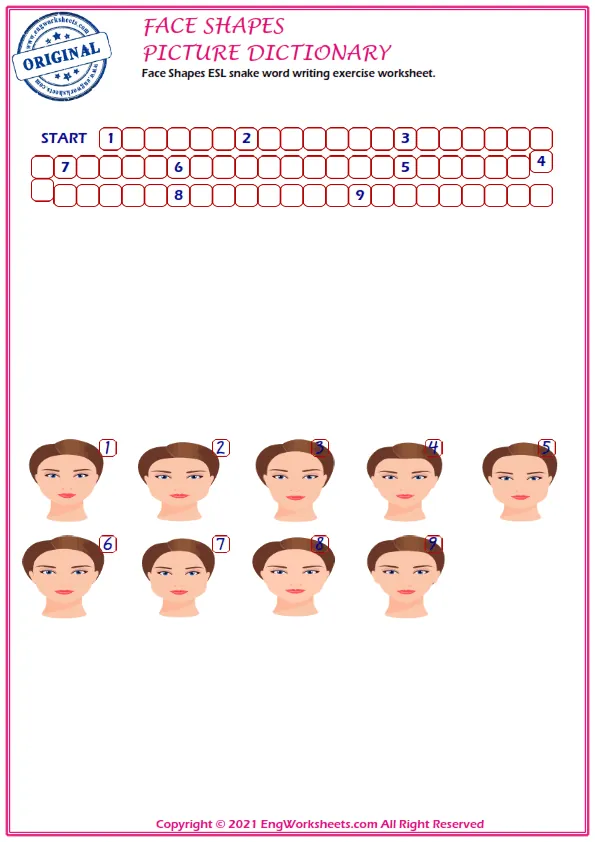Wordless Face Shapes vocabulary worksheet with nine images per page