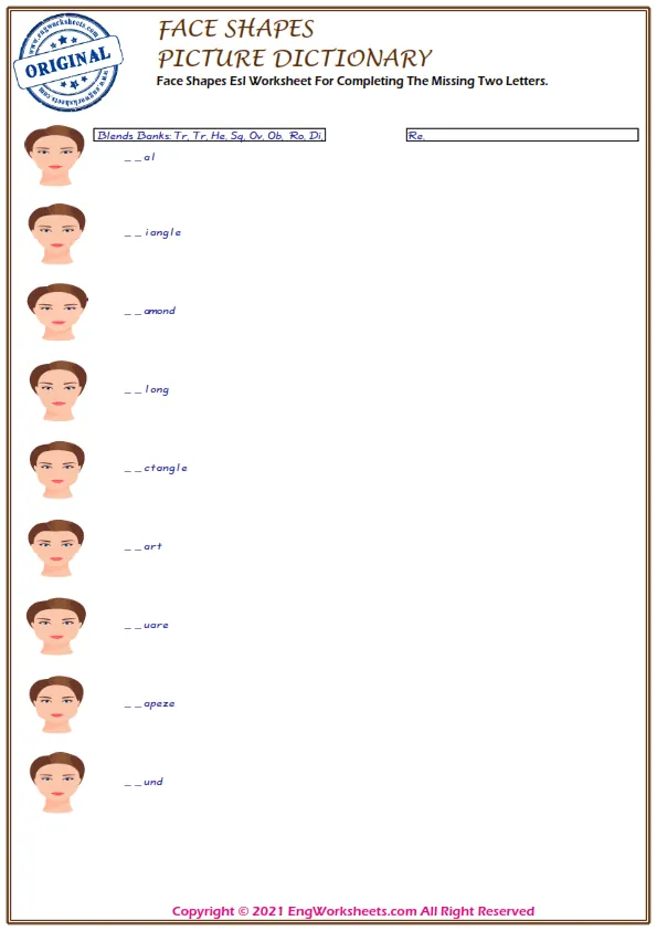 Wordless Face Shapes vocabulary worksheet with nine images per page