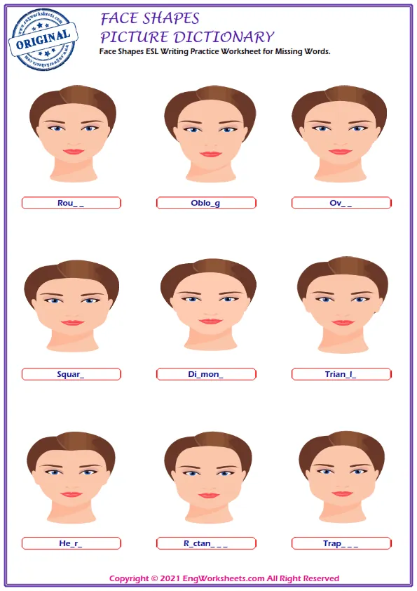 Wordless Face Shapes vocabulary worksheet with four images per page