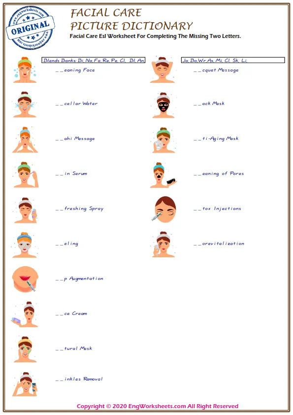 Facial Care Online Exercises Write the correct letter to complete the word
