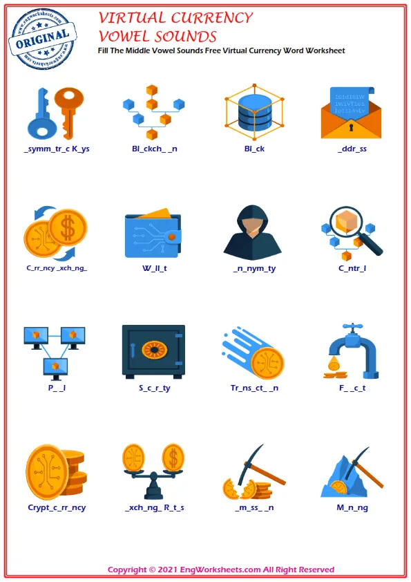 Fill The Middle Vowel Sounds Free Virtual Currency Word Worksheet
