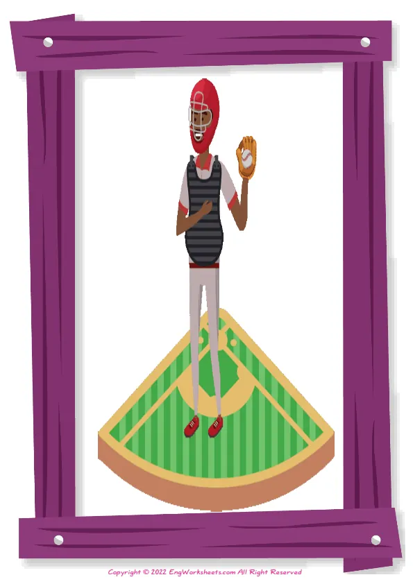 Full-page wordless Baseball English vocabulary worksheet