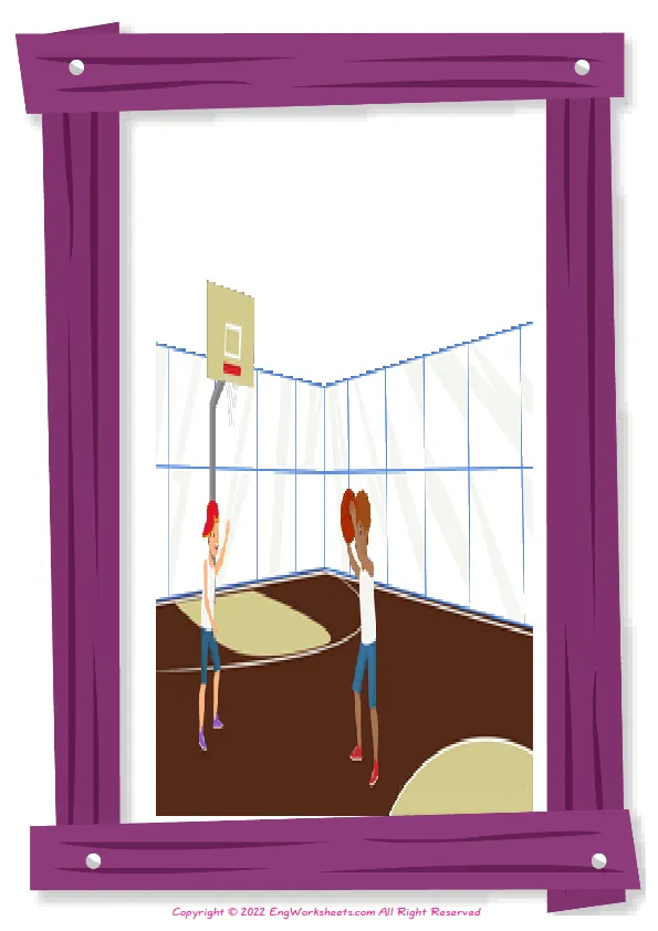 Full-page wordless Basketball English vocabulary worksheet