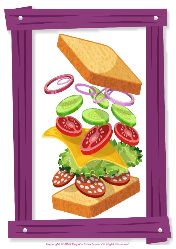 Full-page wordless Breakfast English vocabulary worksheet