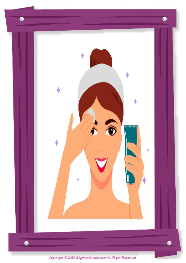Full-page wordless Facial Care English vocabulary worksheet