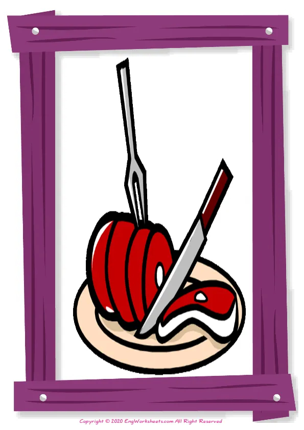 Full-page wordless Food In The Restaurant English vocabulary worksheet