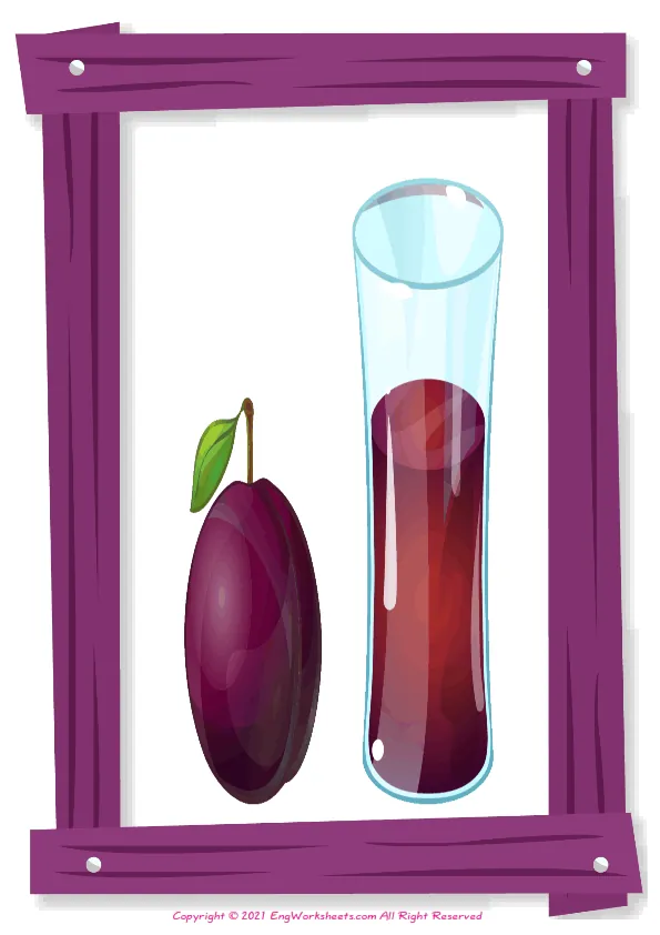 Full-page wordless Fruit Juice English vocabulary worksheet