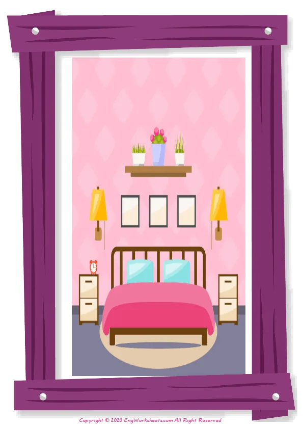 Full-page wordless Rooms In The House English vocabulary worksheet