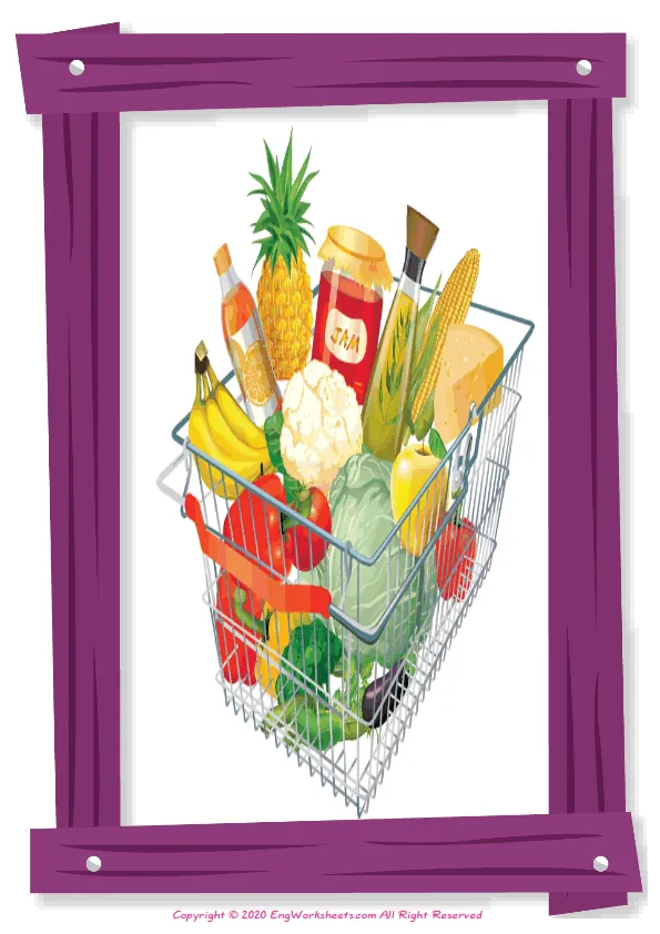 Full-page wordless Shopping English vocabulary worksheet